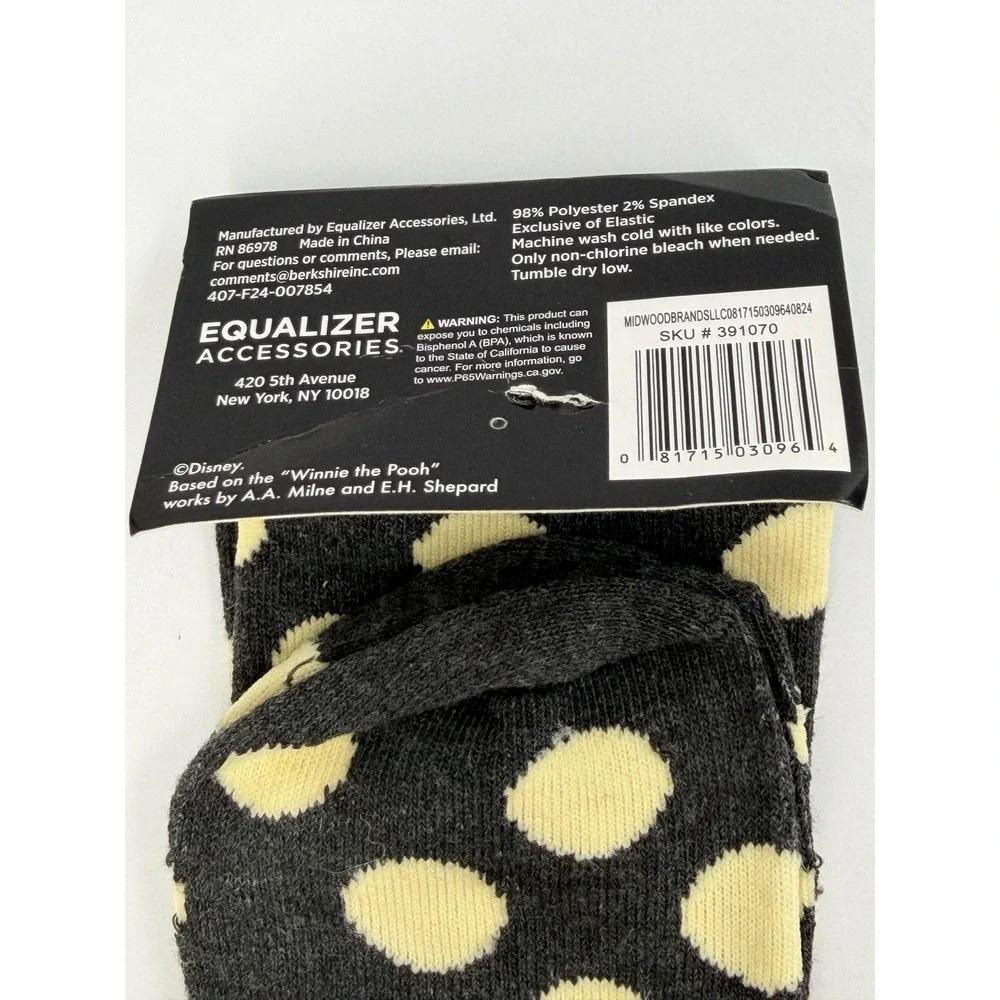 Disney Bambi Eeyore Crew Socks Charcoal Grey Polka Dot Size 9-11 NWT Novelty